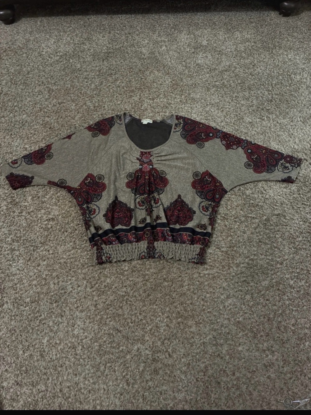 live and let live Taupe and paisley boho top